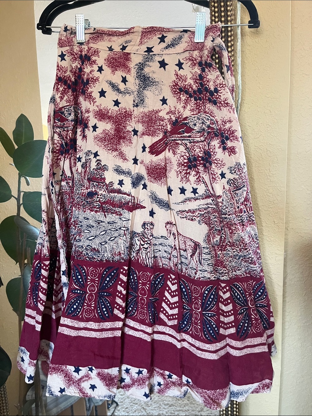 Vintage boho Indian wrap skirt burgundy OS